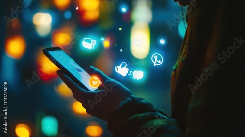 Person Using A Smartphone With Social Media Icons Around It