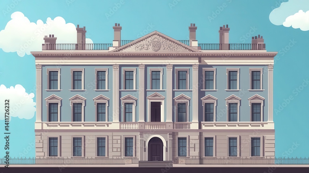 Fototapeta premium Grand, light-blue, historic building facade.