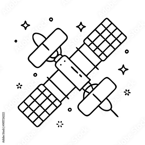 A Detailed Line Drawing of a Space Station Orbiting in Space