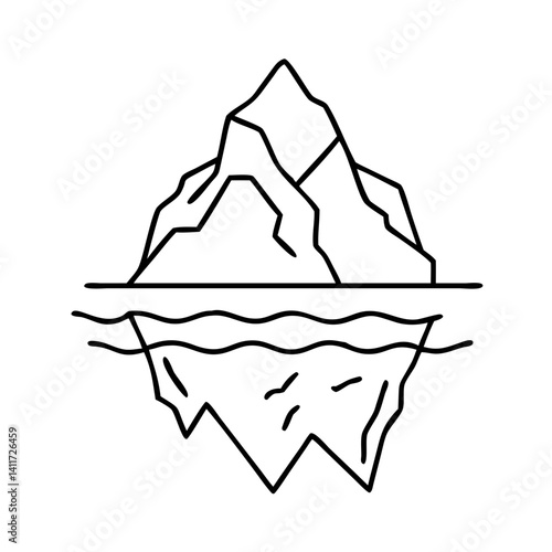 Line art drawing of an iceberg floating in water a minimalist graphic design illustration of a cold climate symbol