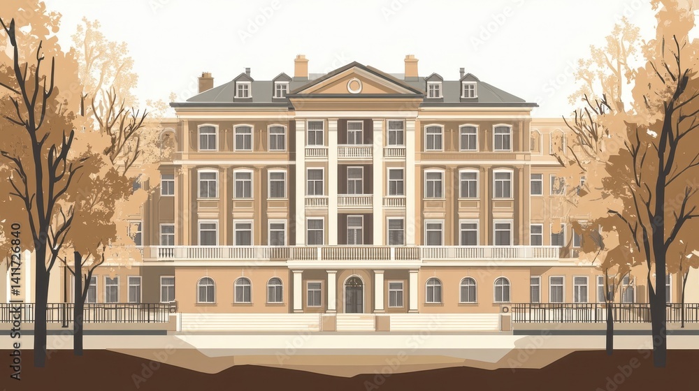 Fototapeta premium Grand, stately mansion with autumnal trees.