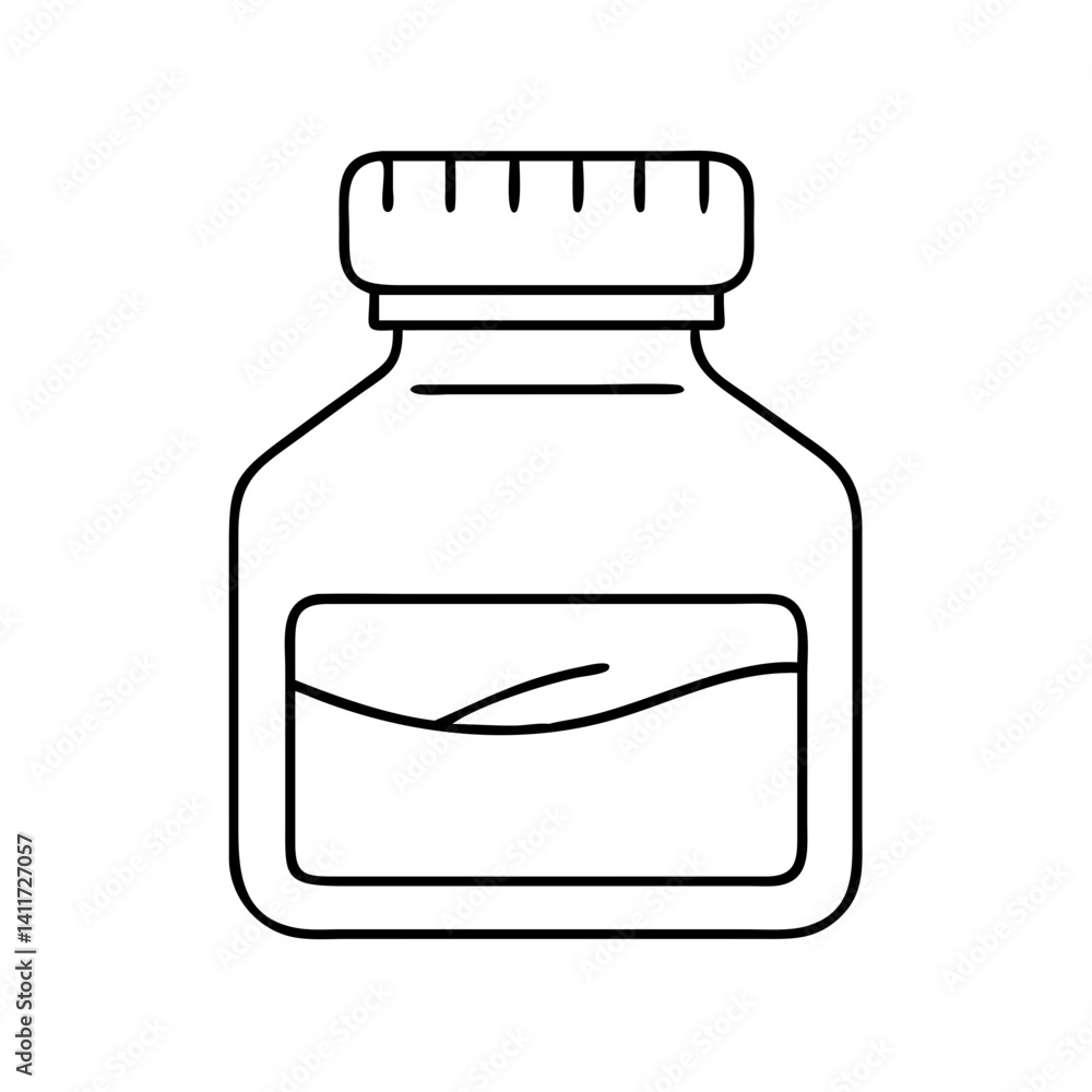 A Simple Line Drawing of a Glass Jar with a Screw Cap Partially Filled with Liquid A Simple Line Drawing of a Glass Jar with a Screw Cap Partially Filled with Liquid