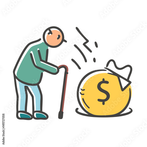 retirement funds shrinking icon, retirement funds shrinking vector illustration-simple illustration of retirement funds shrinking, perfect for retirement funds shrinking logos and icons