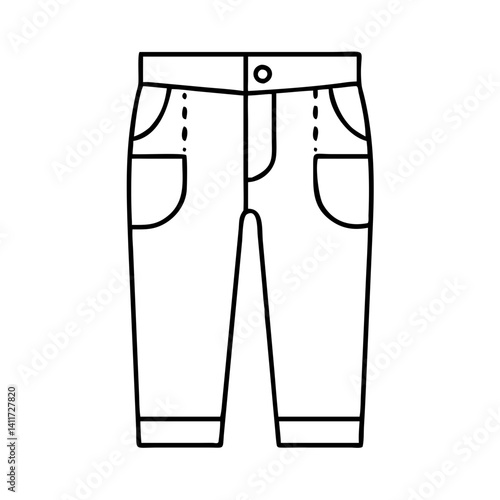 Line drawing of a pair of pants with pockets and button