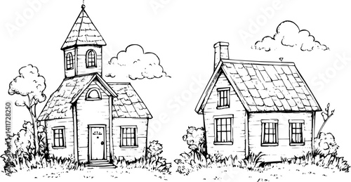 Two Cape Cod style Schoolhouses designs, Cape Cod style Schoolhouses vector graphic