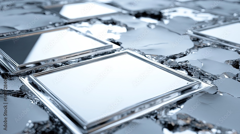 Reflective Silver Frames on a Textured Metallic Surface