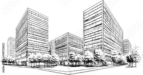 Two Contemporary style Office buildings designs, Contemporary style Office buildings vector graphic