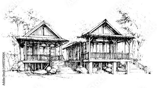 Two Craftsman style Pavilions designs, Craftsman style Pavilions vector graphic