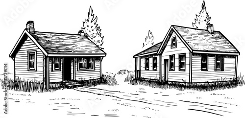 Two Craftsman style Schoolhouses designs, Craftsman style Schoolhouses vector graphic