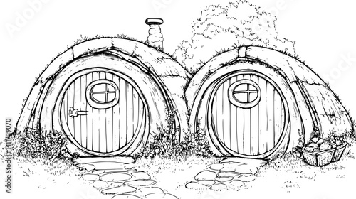 Two Farmhouse style Root cellars designs, Farmhouse style Root cellars vector graphic