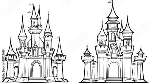 Two Gothic style Castles designs, Gothic style Castles vector graphic