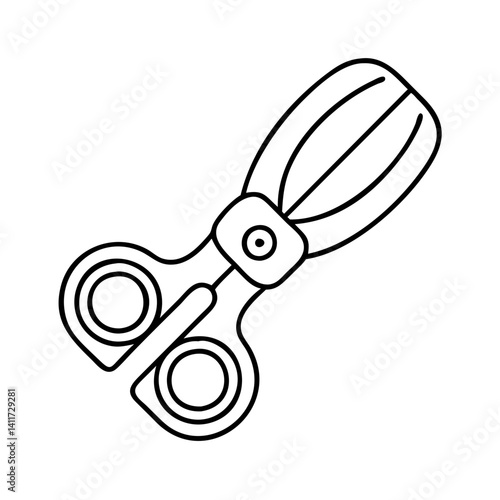 A line drawing of unique baby scissors with a textured handle