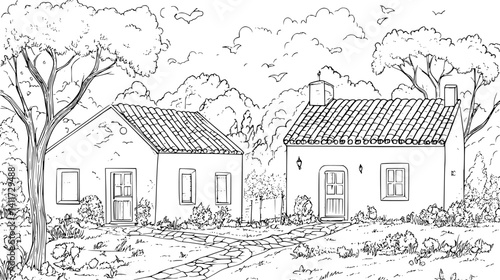 Two Mediterranean style Vineyard houses designs, Mediterranean style Vineyard houses vector graphic