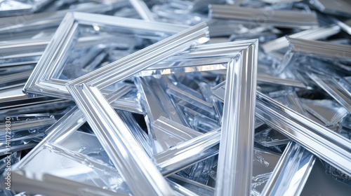Obraz na płótnie Silver Photo Frames Stacked in Creative Arrangement on a Table w salonie