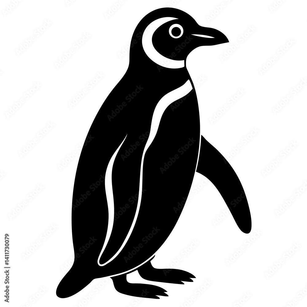 Fototapeta premium AI Generated African Penguin Vector Silhouette Isolate White Background