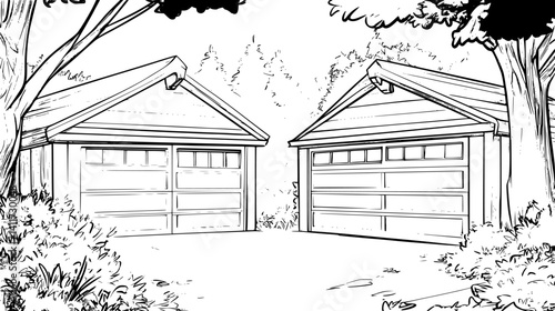 Two Ranch style Garages designs, Ranch style Garages vector graphic