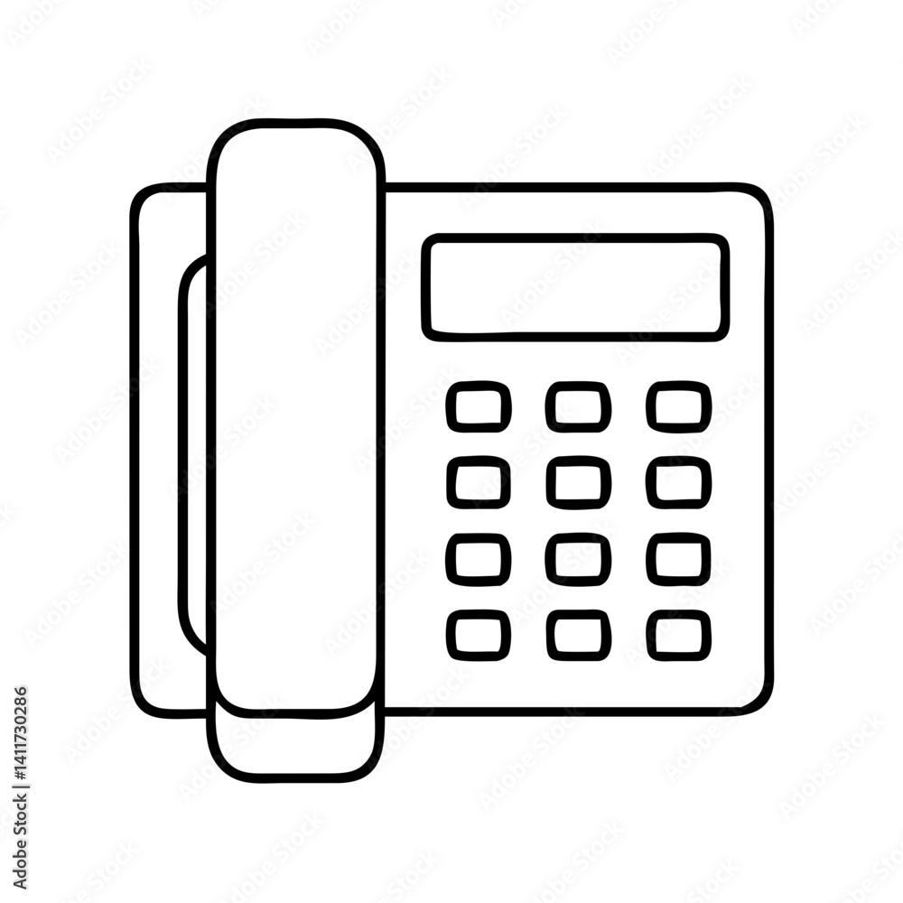 Simple Line Drawing of a Classic Desk Phone with Numeric Keypad and Handset Simple Line Drawing of a Classic Desk Phone with Numeric Keypad and Handset