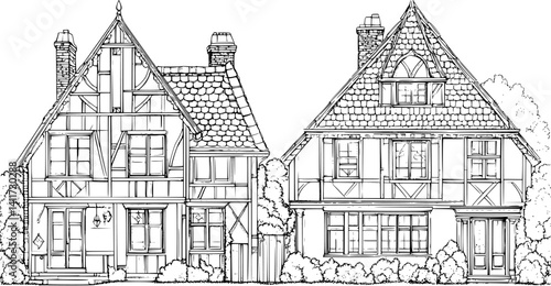 Two Tudor style Manor houses designs, Tudor style Manor houses vector graphic