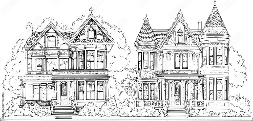 Two Victorian style Courthouses designs, Victorian style Courthouses vector graphic