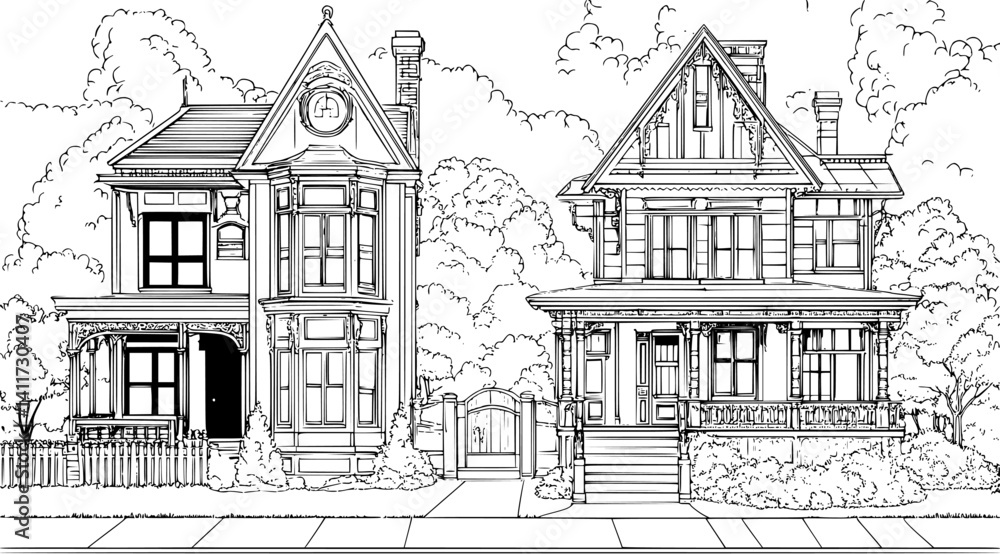 Obraz premium Two Victorian style Factories designs, Victorian style Factories vector graphic
