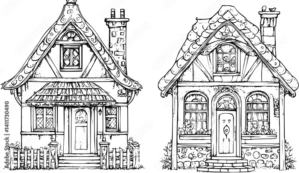 Fototapeta premium Two Victorian style Post offices designs, Victorian style Post offices vector graphic