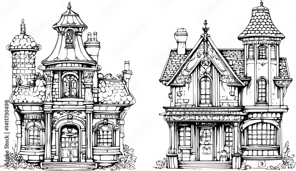Fototapeta premium Two Victorian style Post offices designs, Victorian style Post offices vector graphic