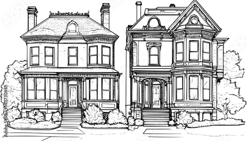 Two Victorian style Hotels designs, Victorian style Hotels vector graphic