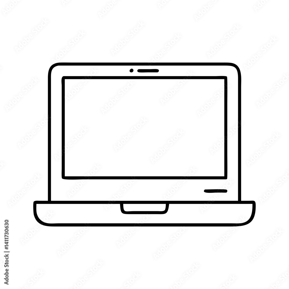 Simple Line Drawing of a Modern Laptop Computer Technology Device Simple Line Drawing of a Modern Laptop Computer Technology Device