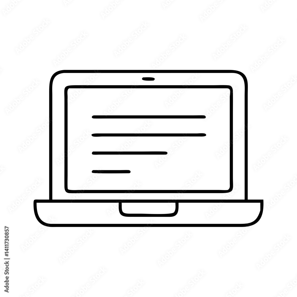 Simple Line Drawing of a Laptop Computer Showing a Document Simple Line Drawing of a Laptop Computer Showing a Document