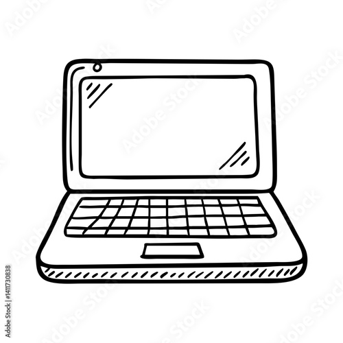 Handdrawn sketch of a laptop computer device technology illustration