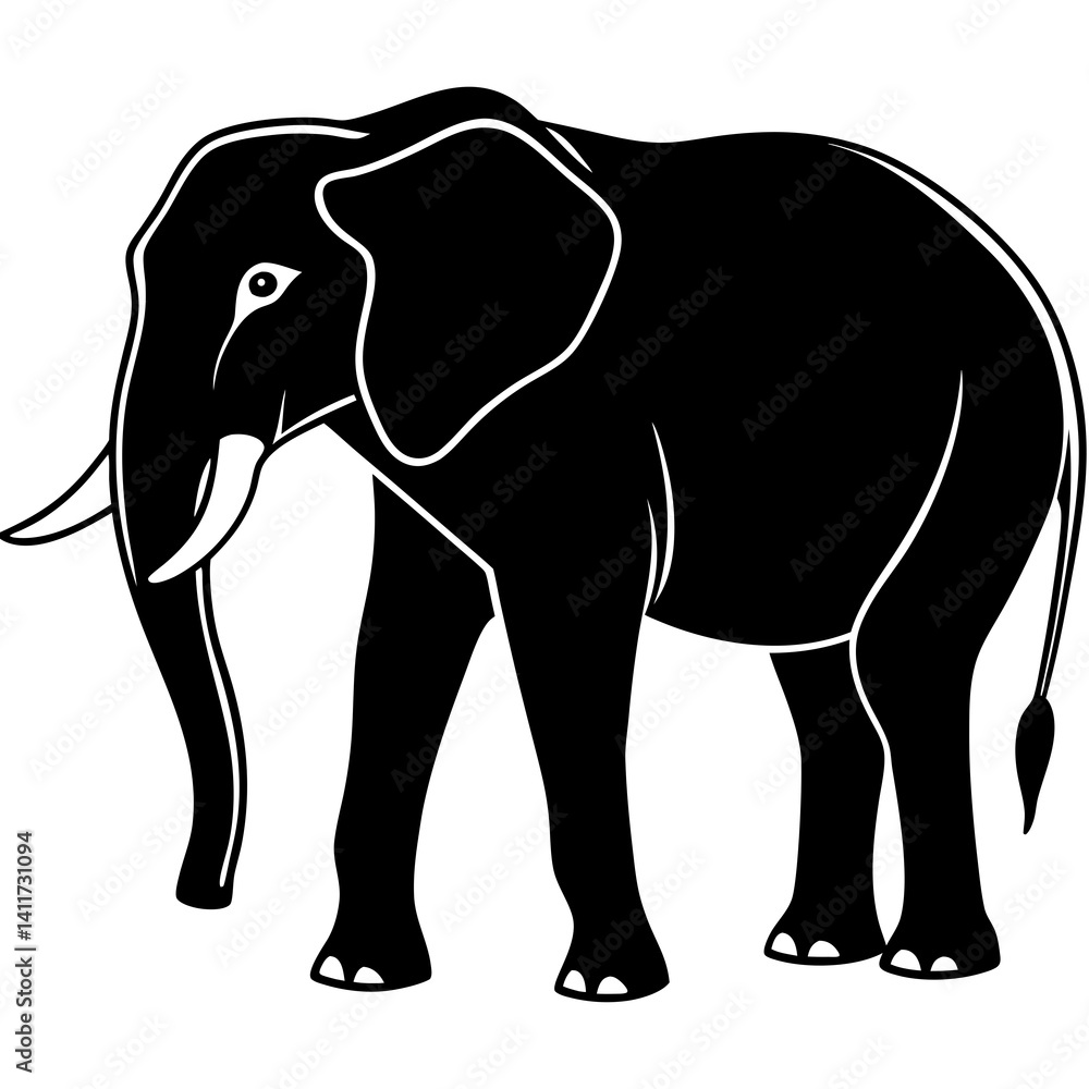 Fototapeta premium AI Generated African Forest Elephant Vector Silhouette Isolate White Background