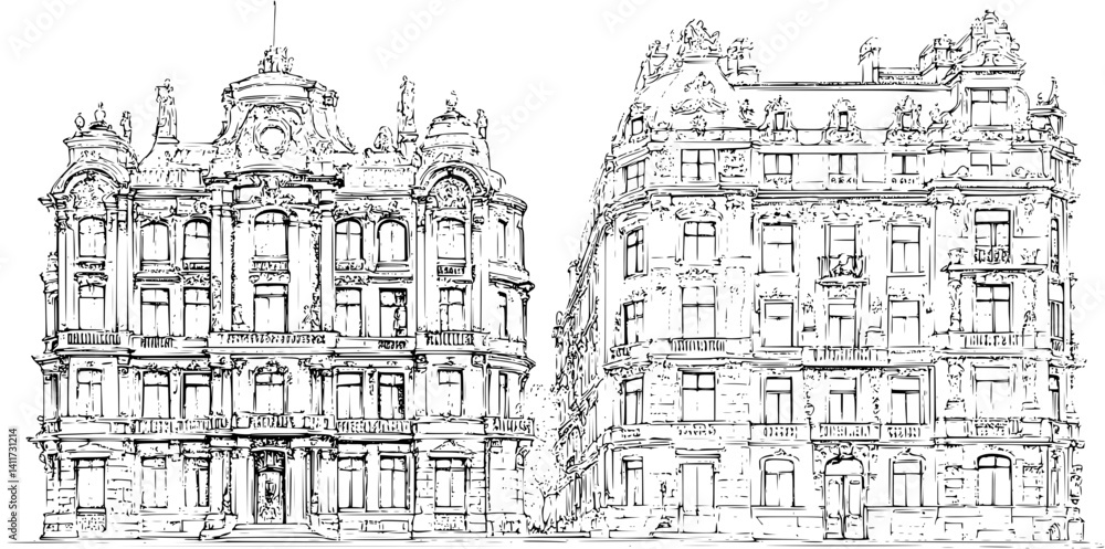 Fototapeta premium Two Baroque style Courthouses designs, Baroque style Courthouses vector image