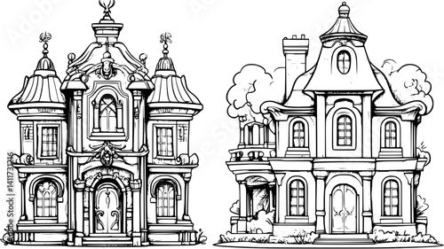 Two Baroque style Hunting lodges designs, Baroque style Hunting lodges vector image