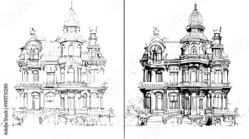 Two Baroque style Summer residences designs, Baroque style Summer residences vector image