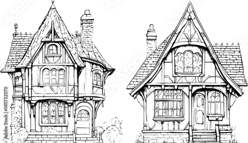 Two Craftsman style Carriage houses designs, Craftsman style Carriage houses vector image