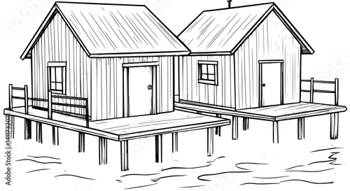 Two Craftsman style Boathouses designs, Craftsman style Boathouses vector image