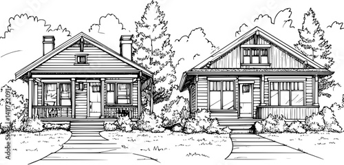 Two Craftsman style Guesthouses designs, Craftsman style Guesthouses vector image