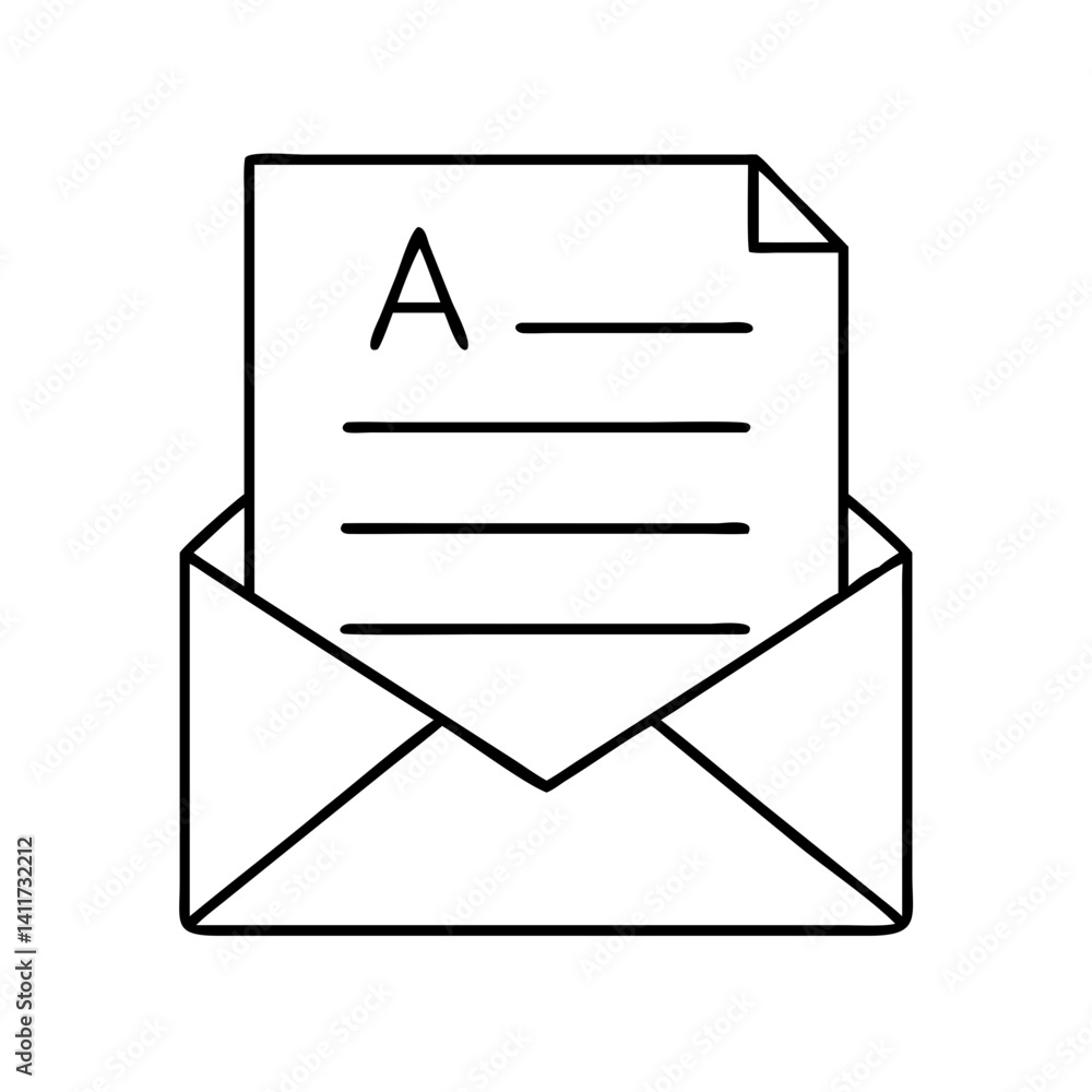 A letter in an envelope simple line drawing illustration graphic design element for website or application user interface A letter in an envelope simple line drawing illustration graphic design element for website or application user interface