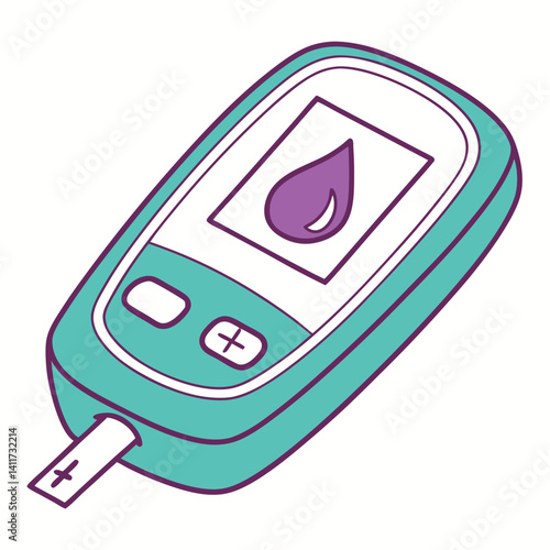 Blood Glucose Meter Illustration for Diabetes Monitoring and Health.