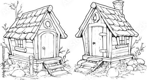 Two Farmhouse style Chicken coops designs, Farmhouse style Chicken coops vector image