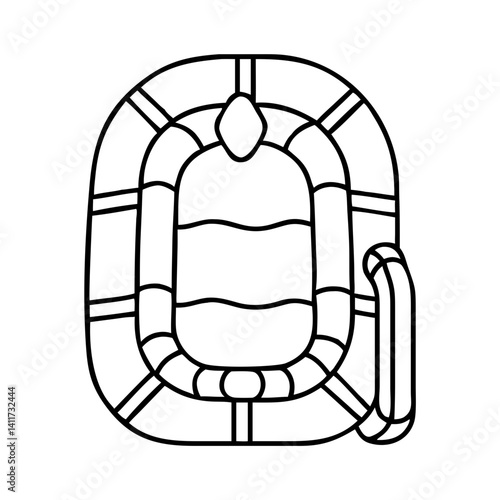 Line drawing of a simple inflatable raft with a handle for water activities