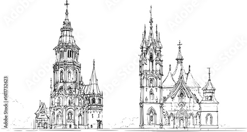 Two Gothic style Towers designs, Gothic style Towers vector image