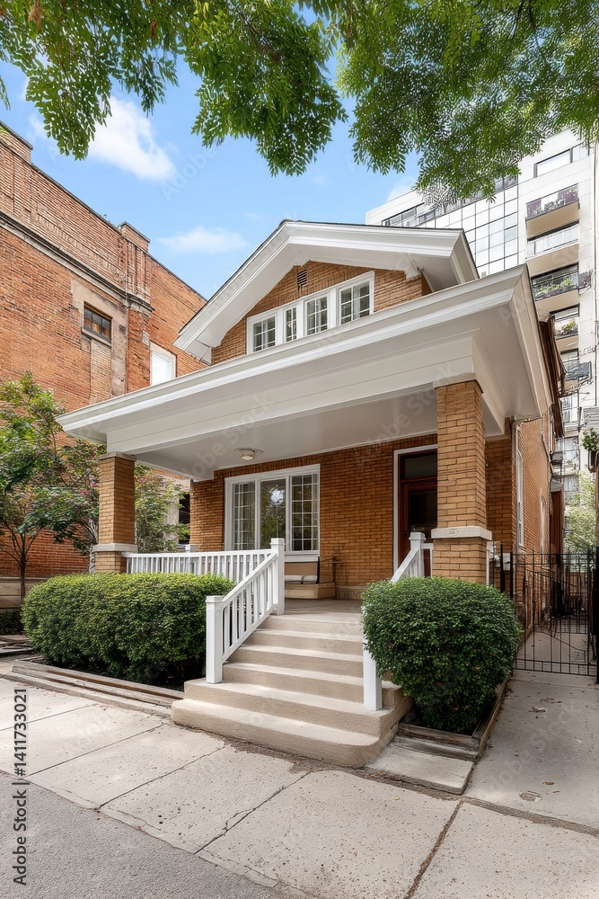 A charming craftsman-style home in a quiet, tree-lined street - ambiance architecture porch charming serene A charming craftsman-style home in a quiet, tree-lined street - ambiance architecture porch charming serene