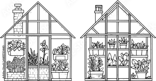 Two Modern style Greenhouses designs, Modern style Greenhouses vector image