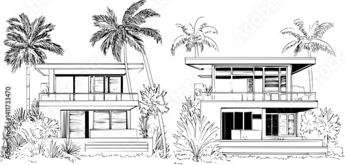 Two Modern style Villas designs, Modern style Villas vector image