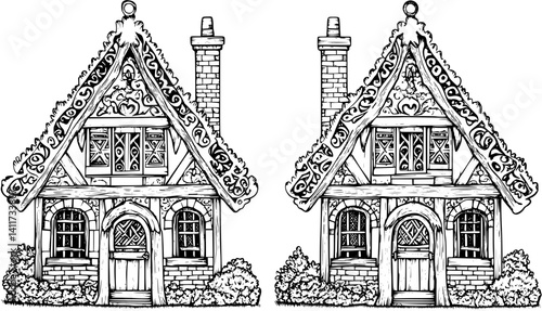 Two Tudor style Almshouses designs, Tudor style Almshouses vector image