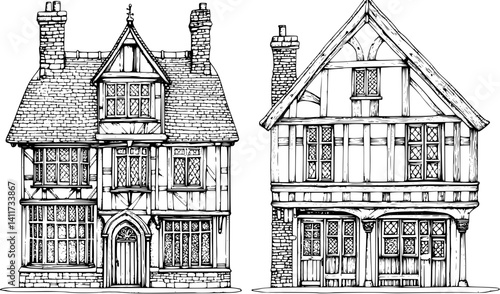 Two Tudor style Courthouses designs, Tudor style Courthouses vector image