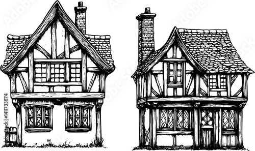 Two Tudor style Manor houses designs, Tudor style Manor houses vector image