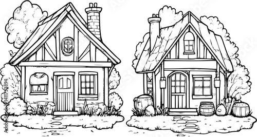 Two Tudor style Farmhouses designs, Tudor style Farmhouses vector image