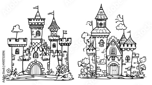 Two Tudor style Castles designs, Tudor style Castles vector image